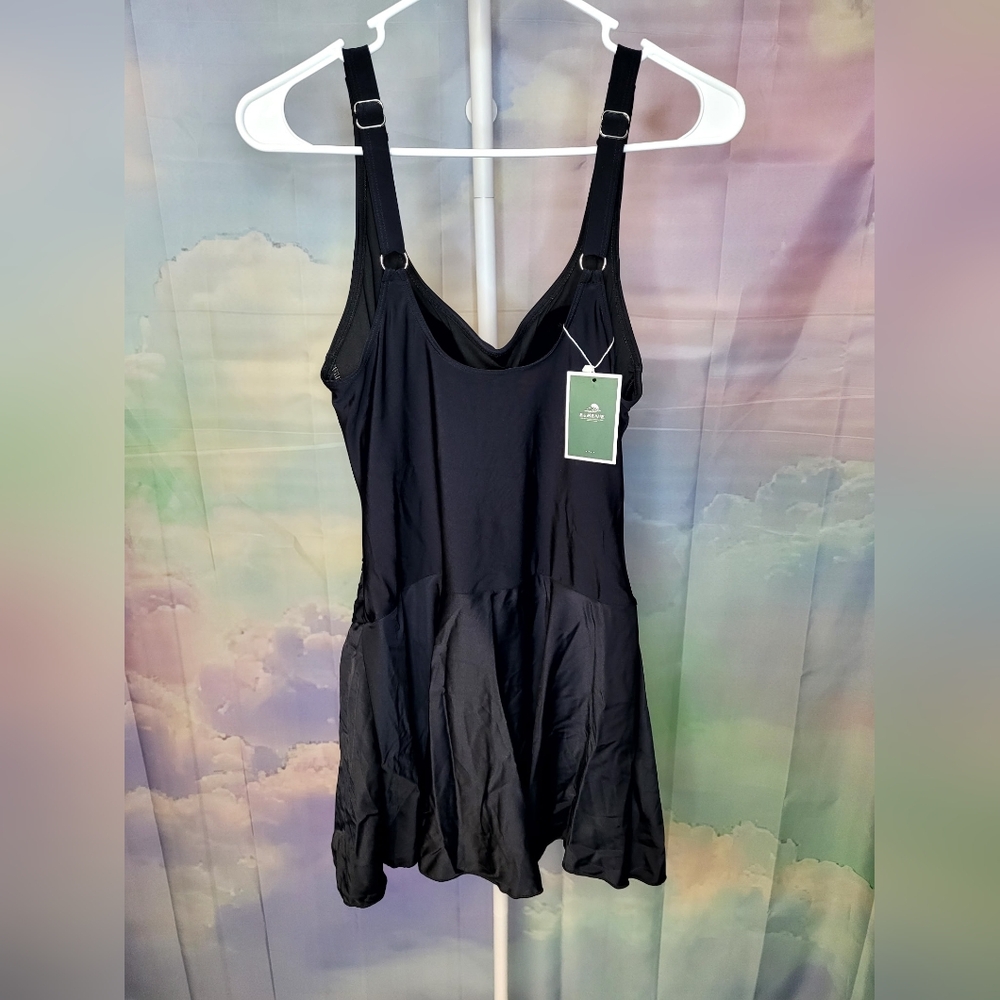 Eomenie Black Women's Swim Dress One Piece Ruched Swimwear Large - Picture 6 of 12